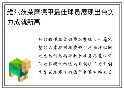 维尔茨荣膺德甲最佳球员展现出色实力成就新高 维尔茨荣膺德甲最佳球员展现出色实力成就新高